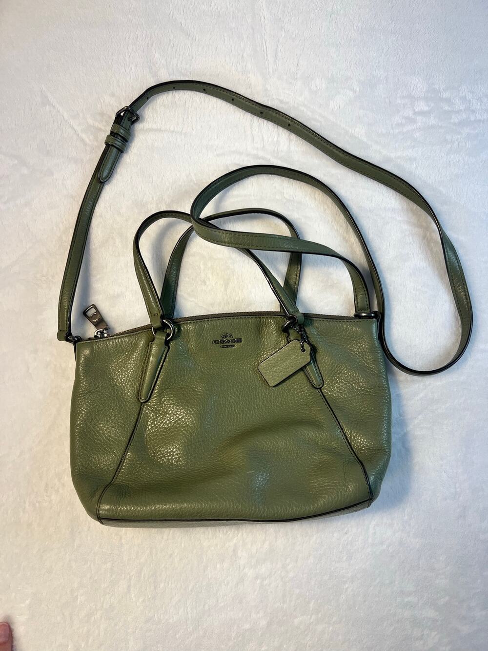 Coach Mini Kelsey F57563 Olive Green Pebbled Leather Satchel Crossbody Bag